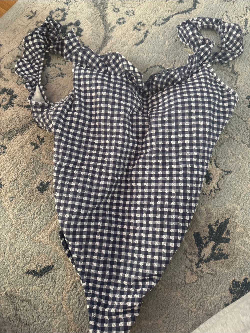 J Crew Navy and White Gingham One-Piece Swimsuit